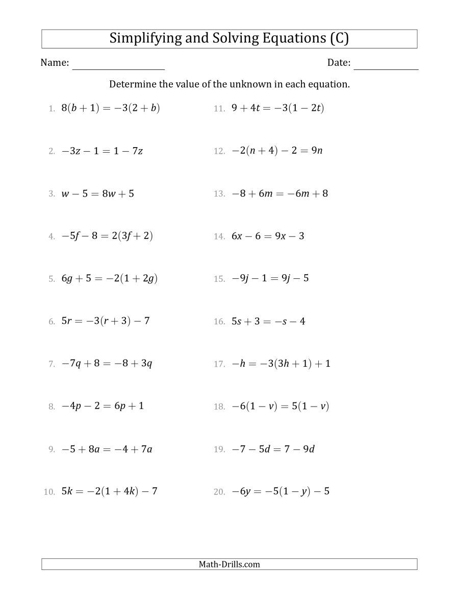 Grade 6 Linear Equations Worksheet
