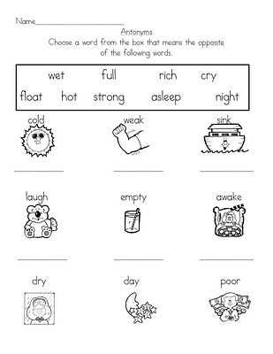 Printable Opposites Worksheets For Kindergarten