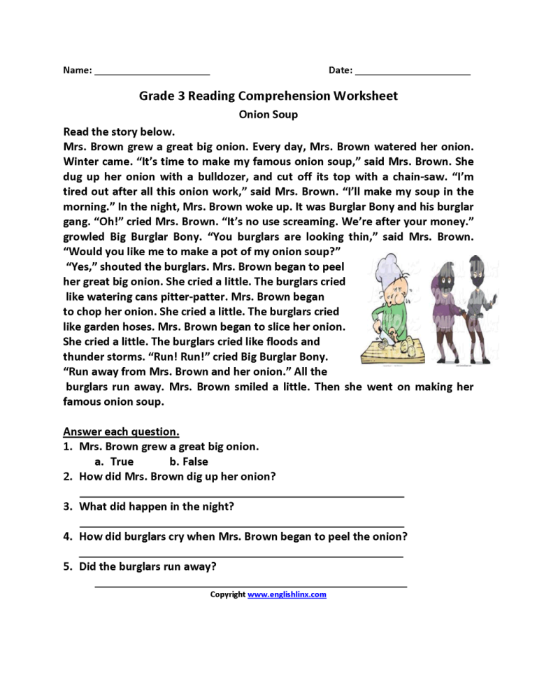 Reading Comprehension English Comprehension Worksheets For Grade 3 Pdf