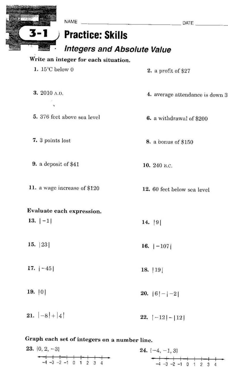 Absolute Value Equations Worksheets With Answer Key Pdf