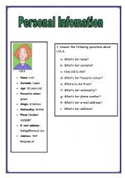 Personal Information Worksheet For Students Pdf