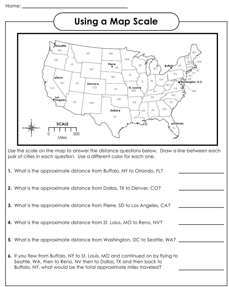 6th Grade Free Map Scale Worksheets Printables