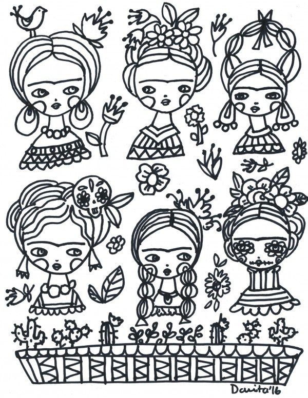 Simple Frida Kahlo Coloring Pages