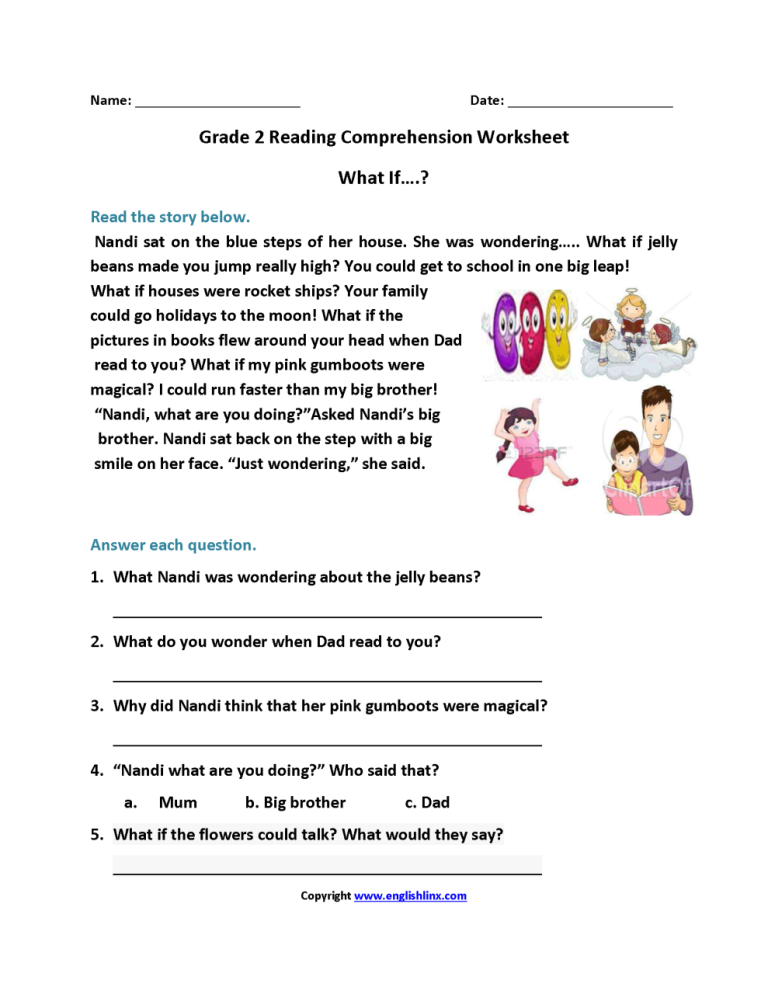 Reading Comprehension Second Grade 2nd Grade Worksheets