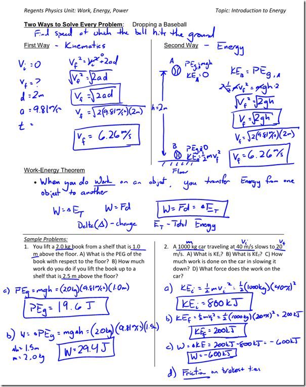 Work And Power Calculations Worksheet Answers