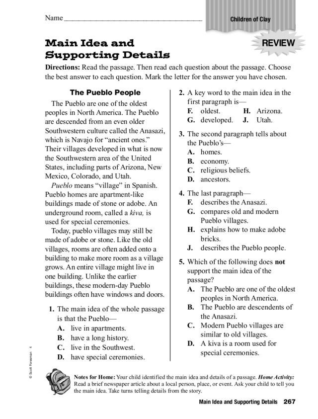 Main Idea And Supporting Details Worksheets 5th Grade Pdf