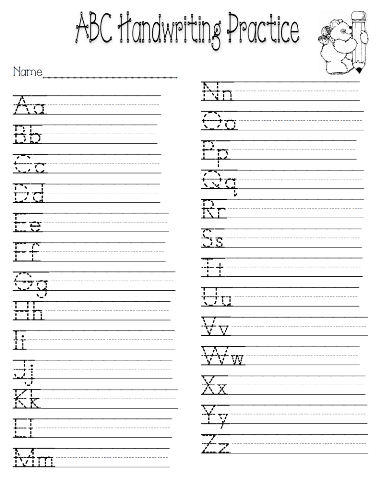 Kindergarten Printable Alphabet Writing Practice Sheets Pdf