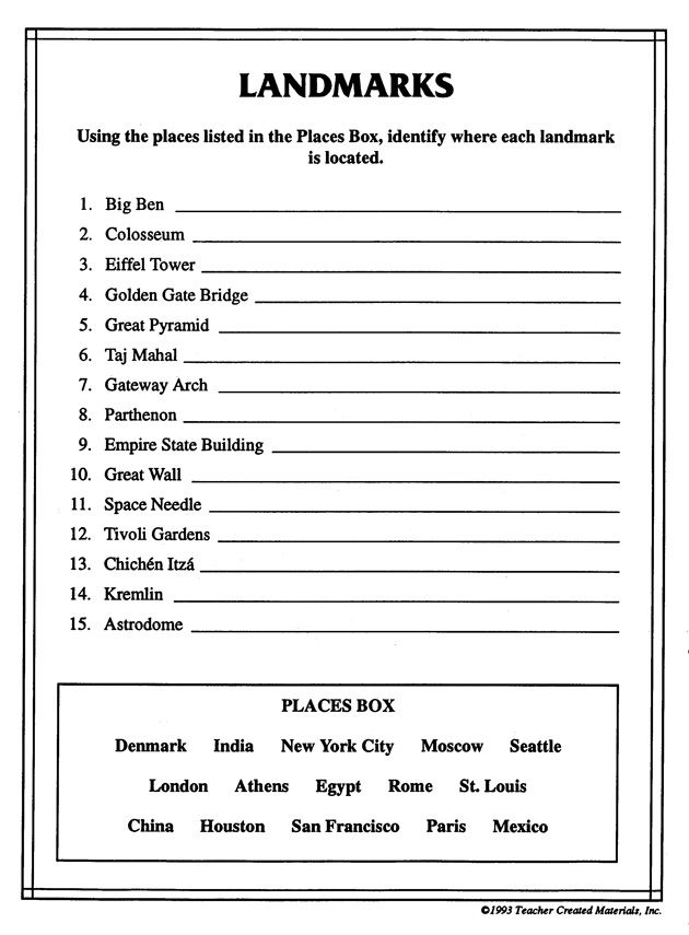 Printable 7th Grade Geography Worksheets