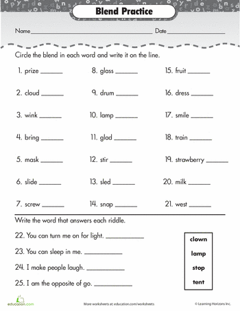 Consonant Blends Worksheets For Grade 2 Pdf