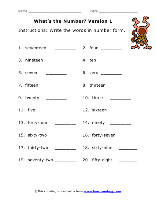 Writing Number Names Worksheets For Kindergarten