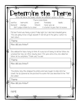 Printable Theme Worksheets 4th Grade