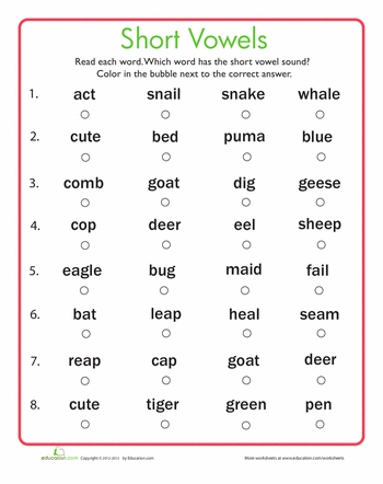 2nd Grade Vowels Worksheets For Grade 1
