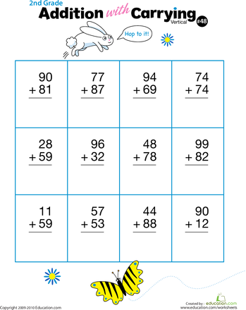 Horizontal 2 Digit Addition With Regrouping Worksheets 2nd Grade