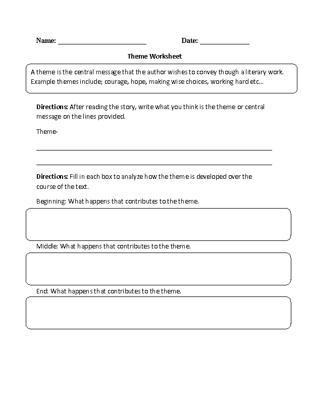 Identifying Theme Worksheets 8th Grade