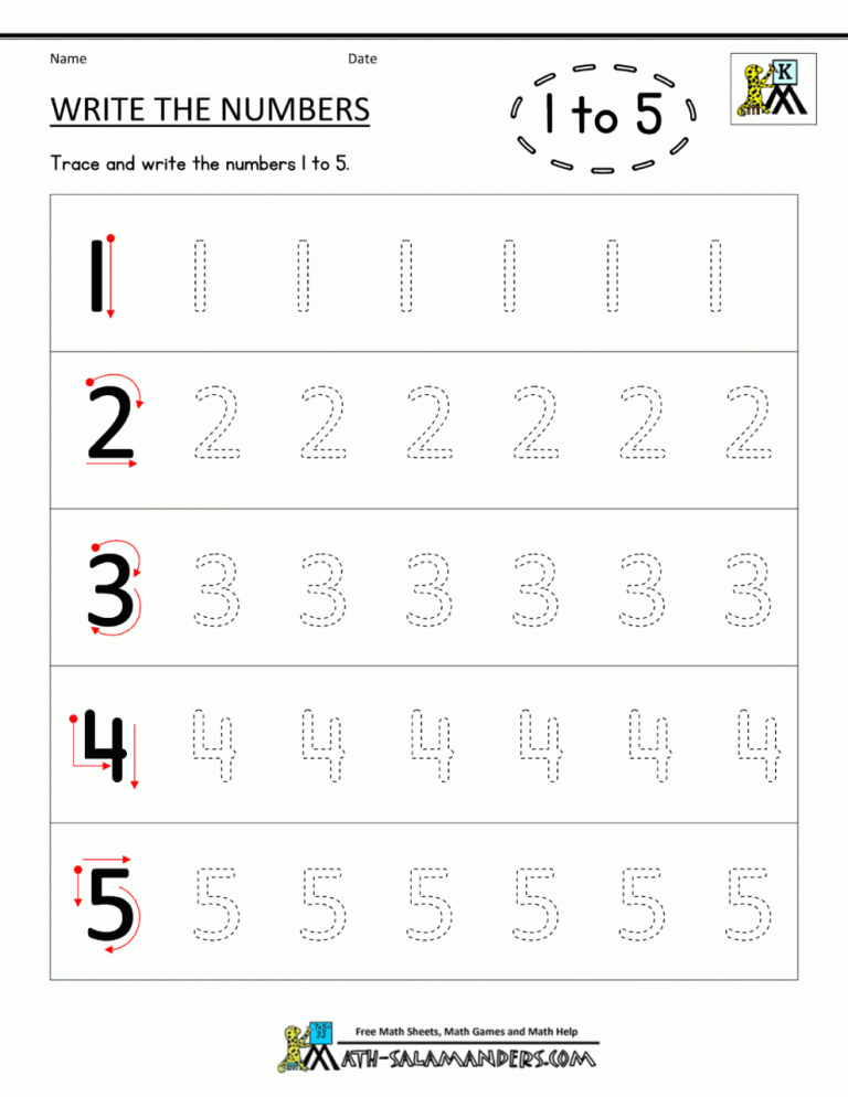 Kindergarten Printable Number Writing Worksheets