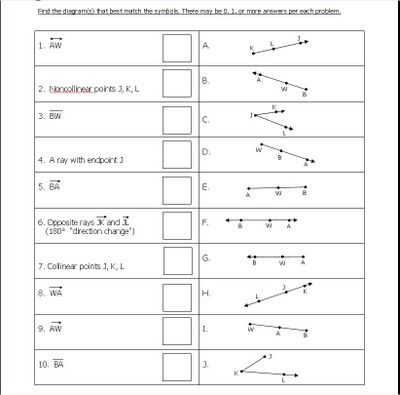 Basic Geometry Points Lines And Planes Worksheet Answers Unit 1 Lesson 1