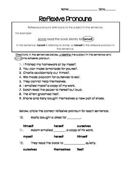 Personal And Reflexive Pronouns Worksheets Pdf