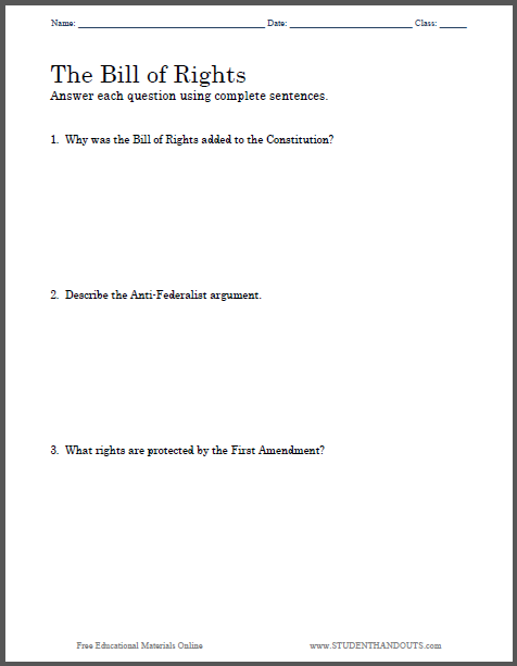 Bill Of Rights Worksheet Pdf Answers