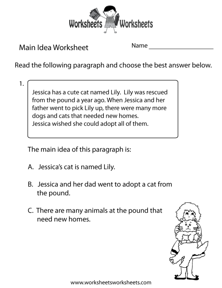 Main Idea And Supporting Details Worksheets 4th Grade With Answers