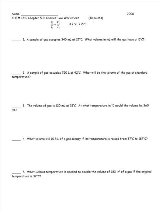 Charles Law Problems Worksheet Answers