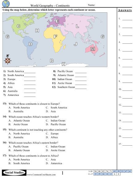 7th Grade World Geography Worksheets