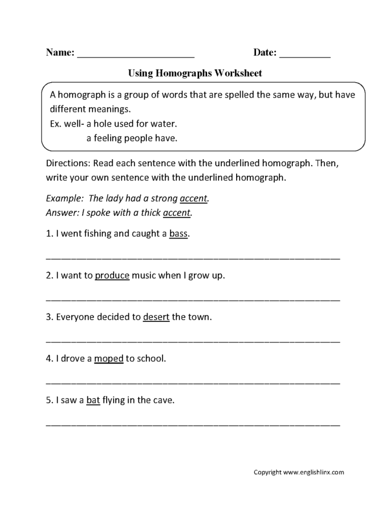 2nd Grade Homographs Worksheets