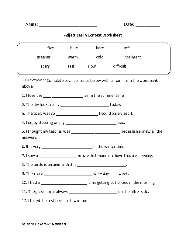 Adjectives Worksheets For Grade 1 Pdf With Answers