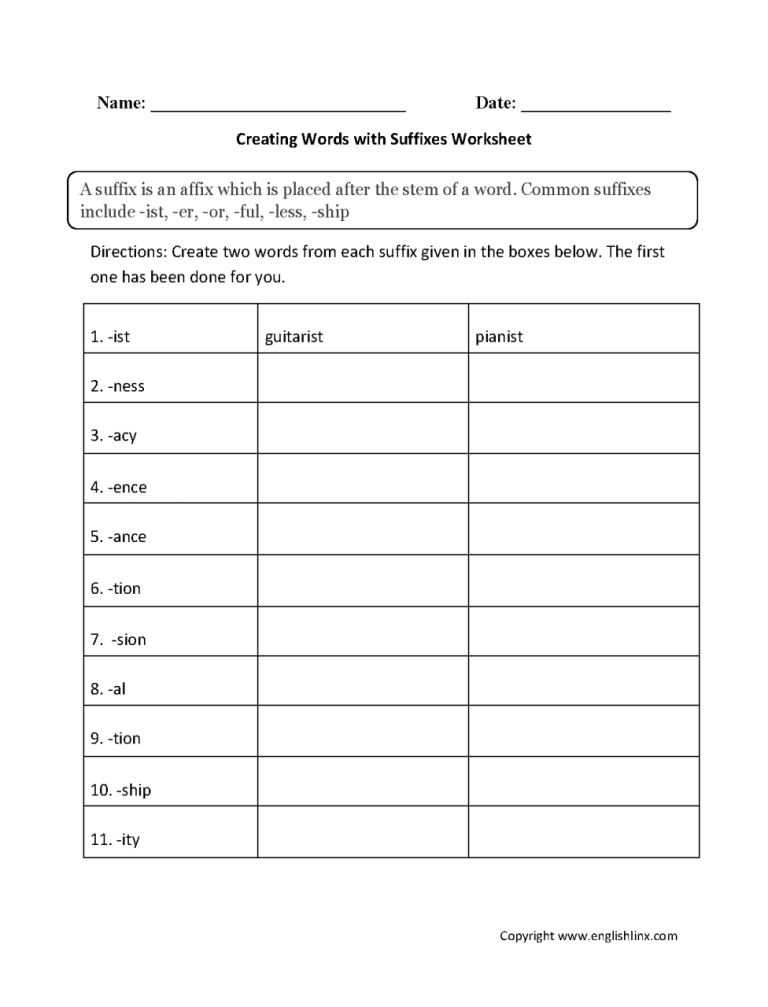 Prefixes Worksheets Pdf Grade 6