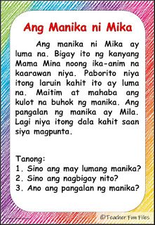 Tagalog Filipino Reading Comprehension Worksheets For Grade 2