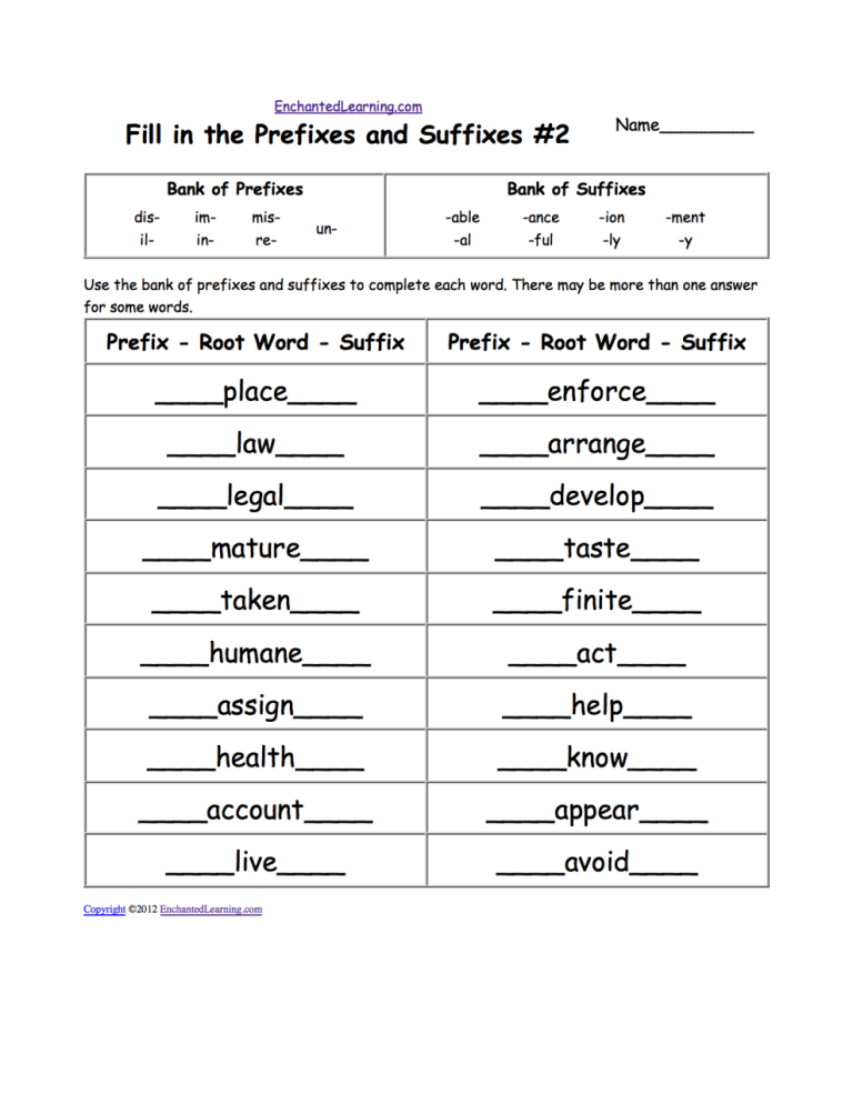3rd Grade Prefixes And Suffixes Worksheets