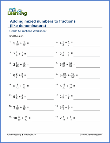 Fraction Maths Worksheet For Class 4th