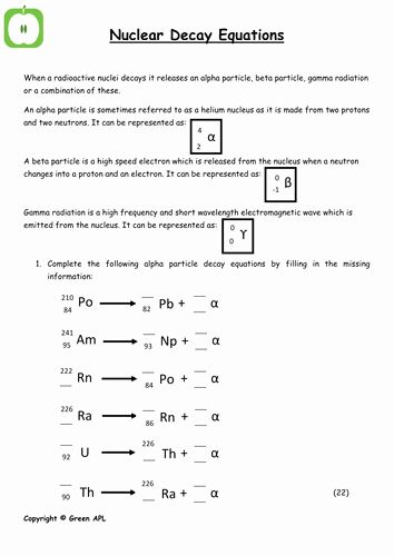 Nuclear Decay Equations Worksheet Answers