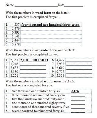 Expanded And Standard Form Worksheets Grade 4