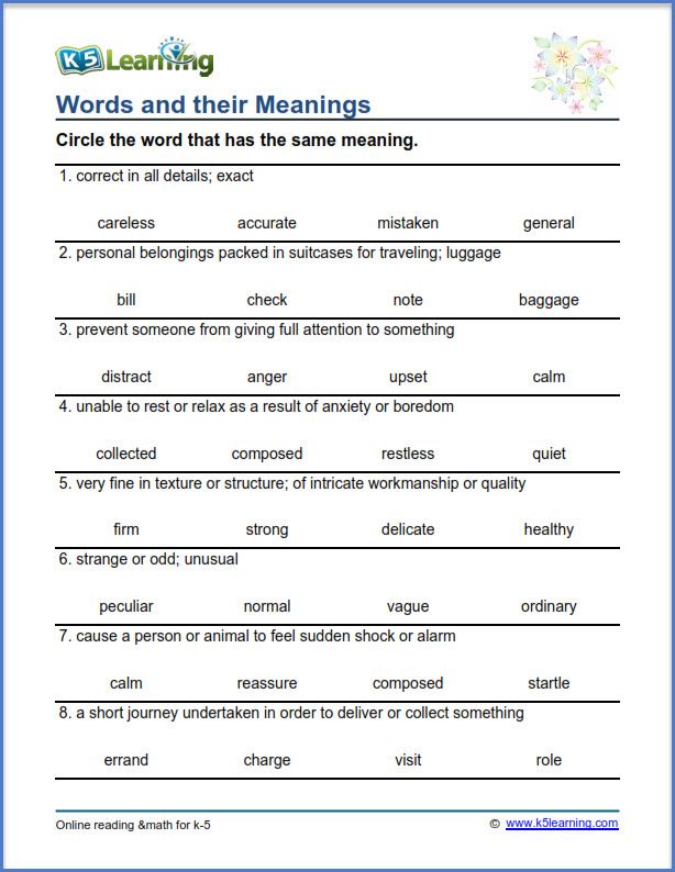Vocabulary Year 4 English Worksheets Pdf