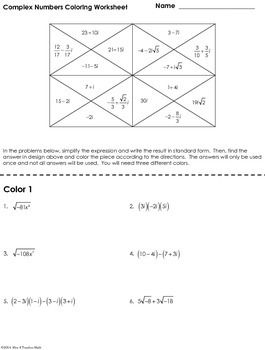 Operations With Complex Numbers Coloring Worksheet Answers