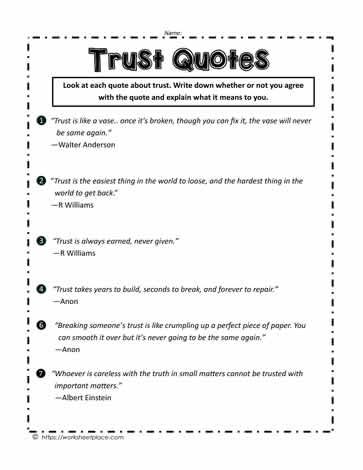Character Education Trustworthy Worksheets