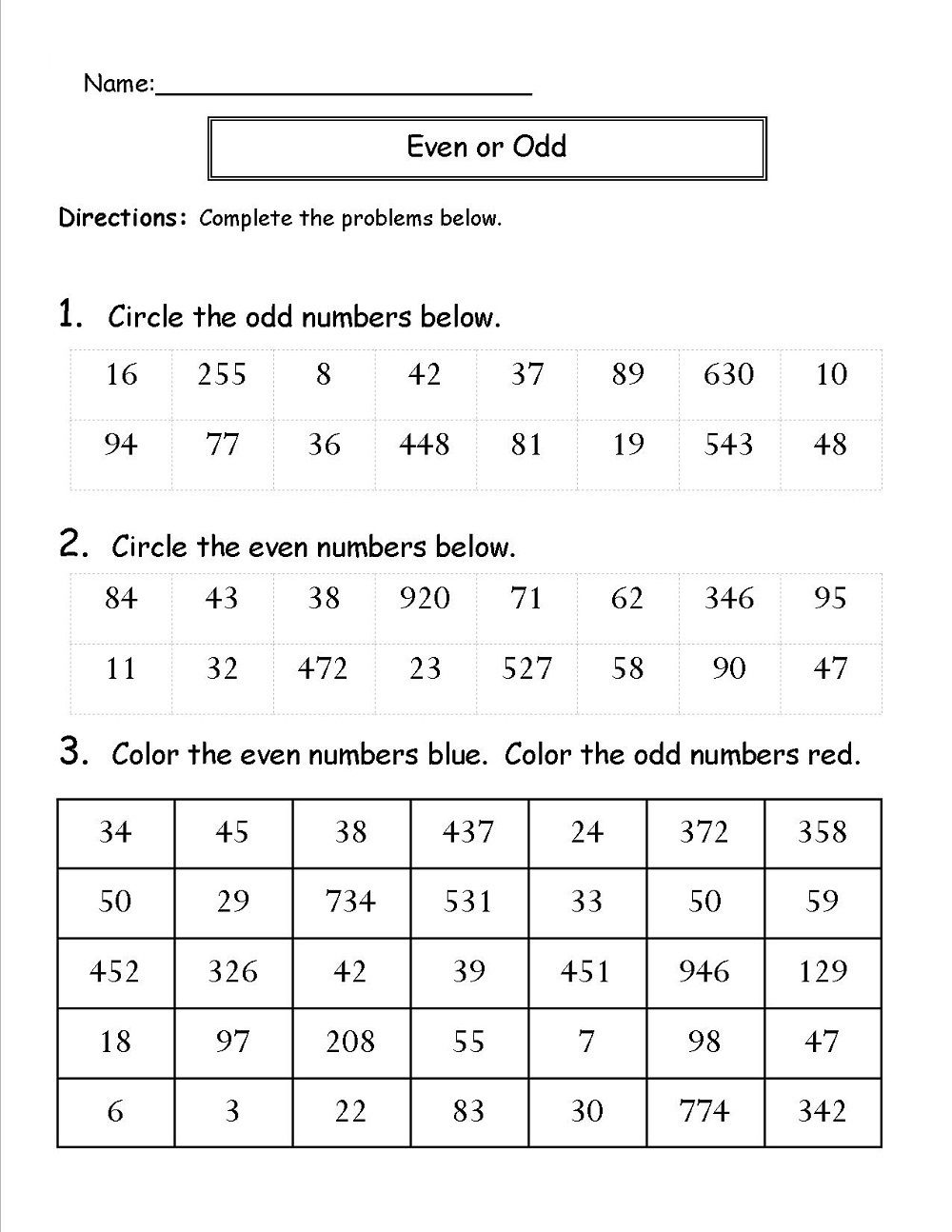 4th Grade Odd And Even Numbers Worksheets 5th Grade