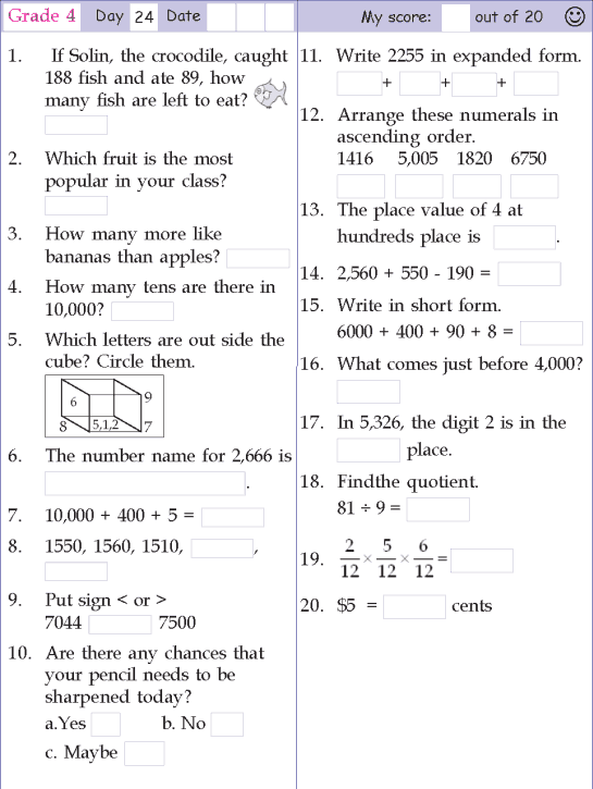 Mental Maths Worksheet For Class 4 Cbse