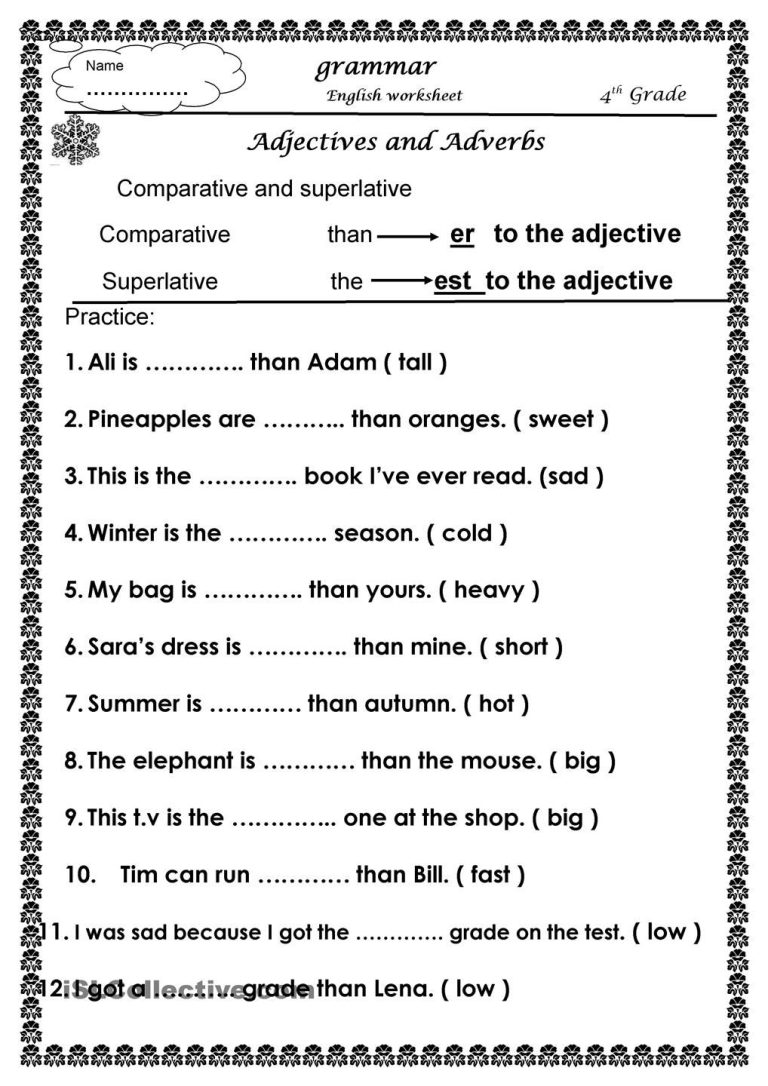 Grade 4 Comparative And Superlative Worksheet