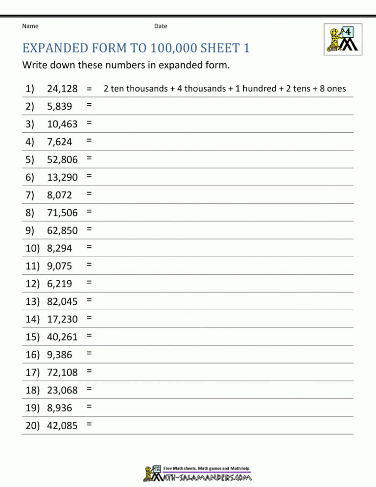 4th Grade Number Names Worksheet For Grade 4