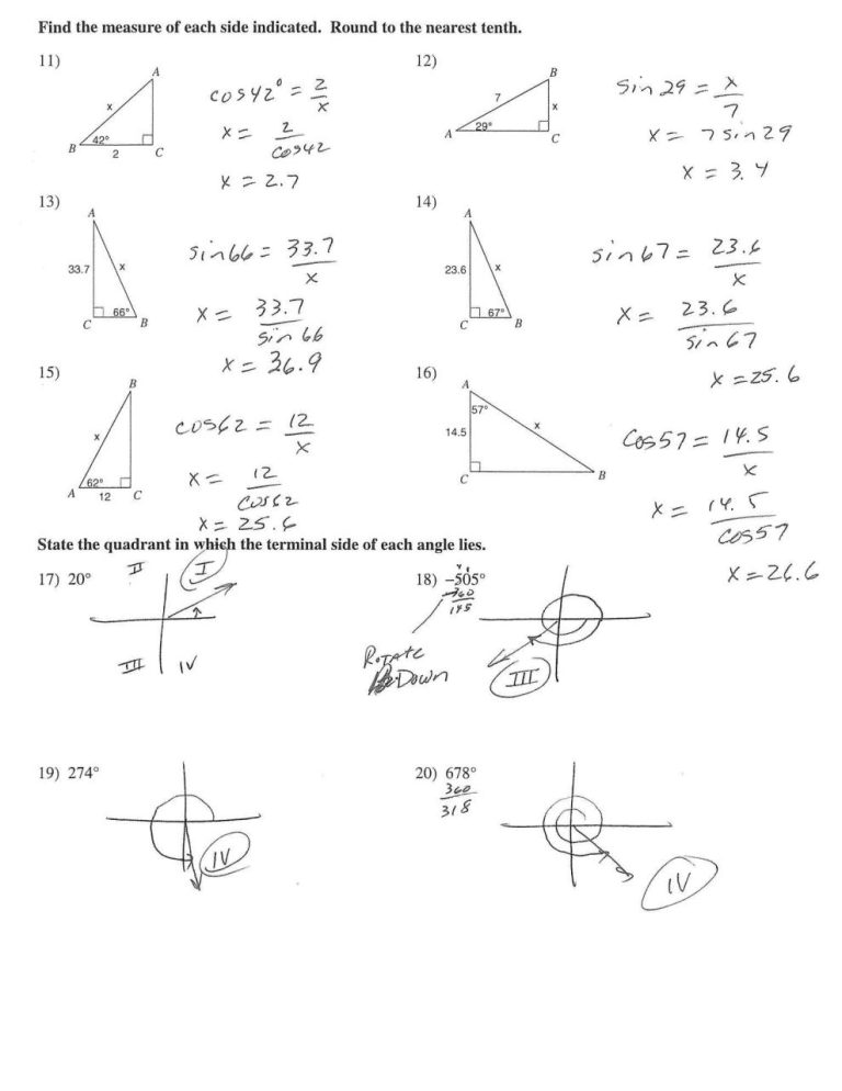 Law Of Cosines Worksheet Answers Key With Work