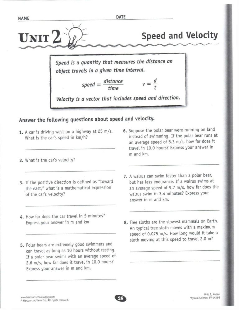 Acceleration Worksheet Answers Physical Science