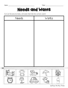 Printable Worksheets Identifying Needs And Wants Worksheet