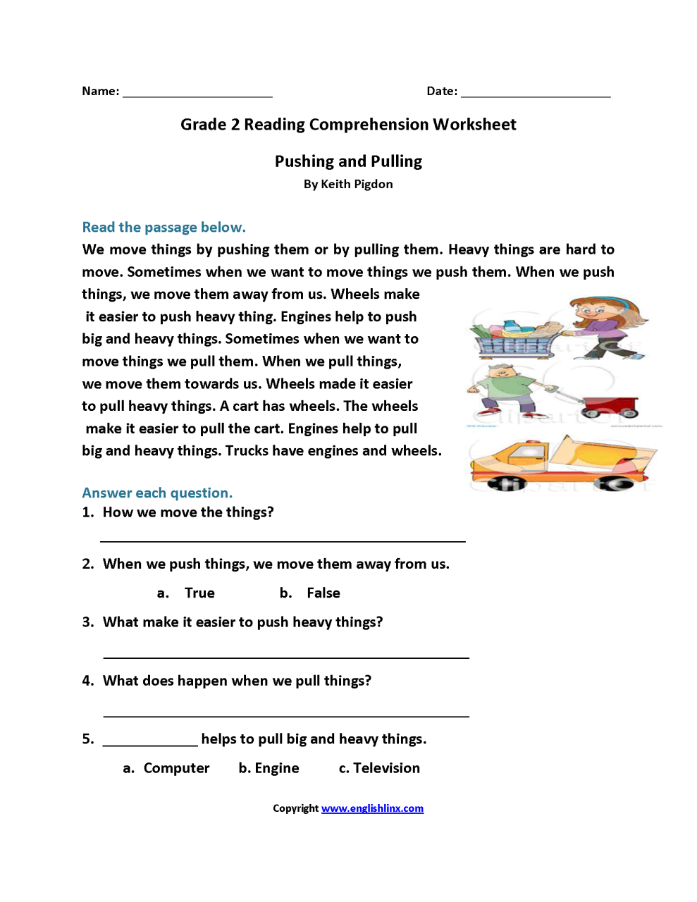 Printable Comprehension Grade 5 English Worksheets