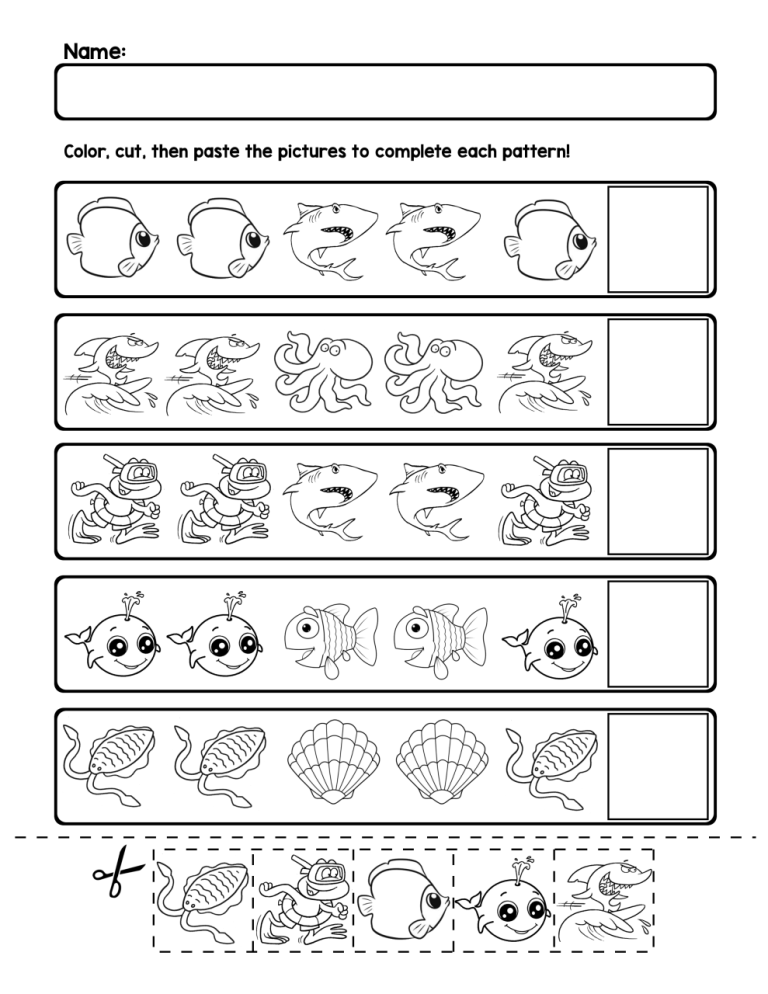 Printable Kindergarten Pattern Worksheets Cut And Paste
