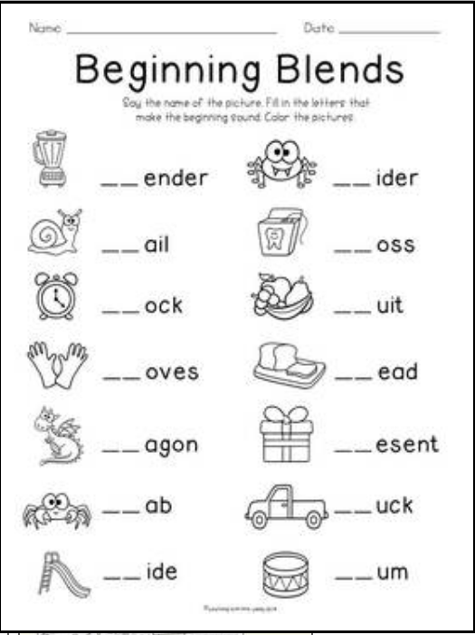 Kindergarten Blends And Digraphs Worksheets