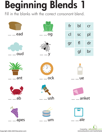 First Grade Consonant Blends Worksheets For Grade 1