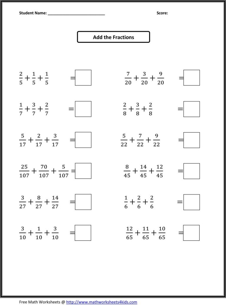 Printable Fourth Grade Math Problems For 4th Graders
