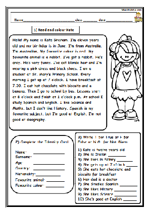 Personal Information Worksheets For Kids