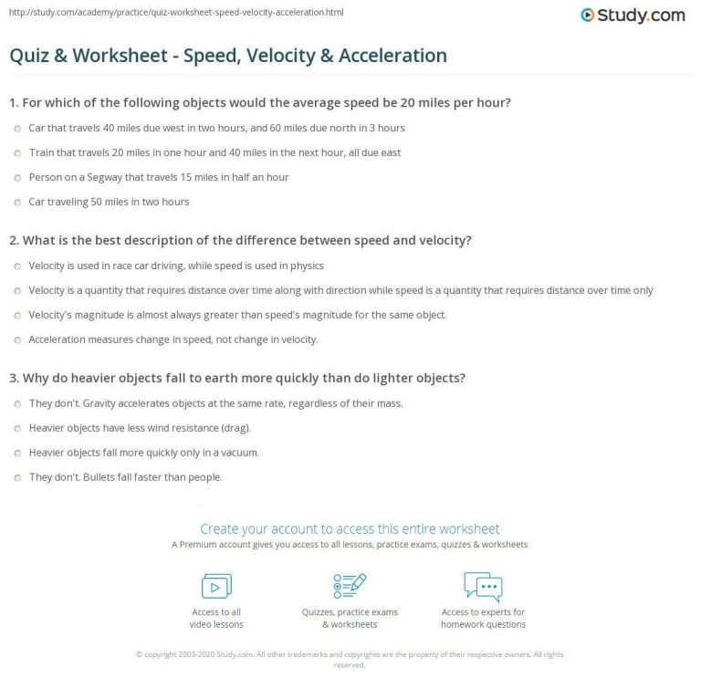 Acceleration Practice Worksheet Answer Key